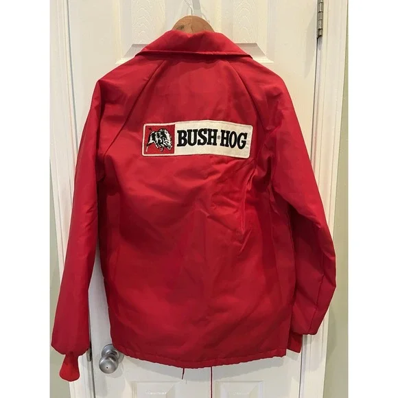 Vintage Swingster BUSH HOG Red Work Farm Jacket Hooded Sz Small Tractor Mechanic